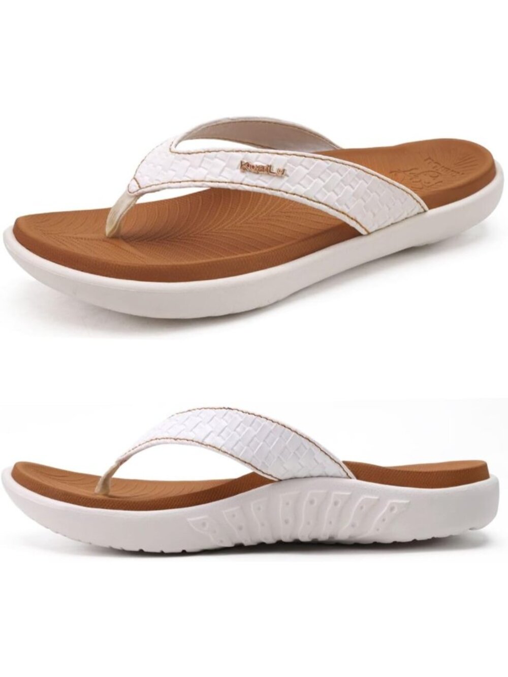 Women's White Khaki Arch Support Yoga Mat Thong Slip On Flip Flop Sandal Shoes